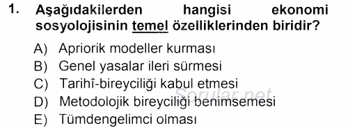 Ekonomi Sosyolojisi 2012 - 2013 Ara Sınavı 1.Soru