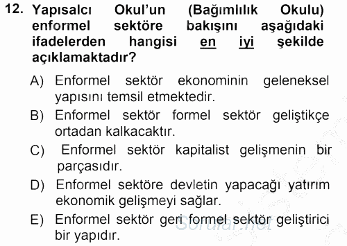 Ekonomi Sosyolojisi 2012 - 2013 Ara Sınavı 12.Soru