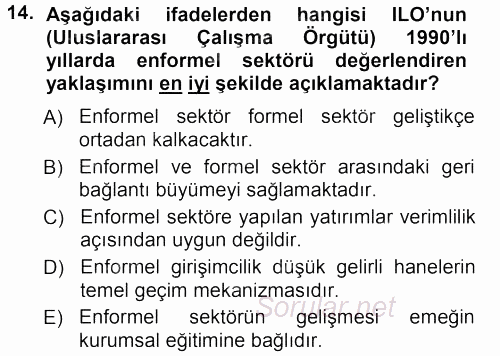 Ekonomi Sosyolojisi 2012 - 2013 Ara Sınavı 14.Soru