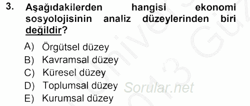 Ekonomi Sosyolojisi 2012 - 2013 Ara Sınavı 3.Soru