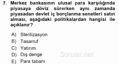 Uluslararası İktisat Politikası 2017 - 2018 3 Ders Sınavı 7.Soru