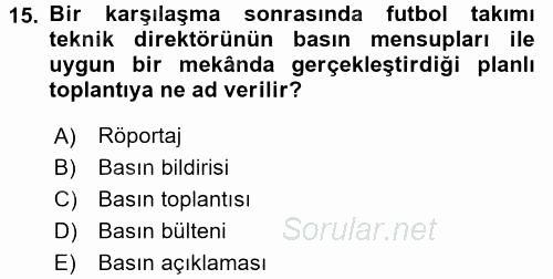 Haber Türleri 2016 - 2017 Dönem Sonu Sınavı 15.Soru