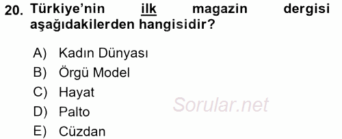 Haber Türleri 2016 - 2017 Dönem Sonu Sınavı 20.Soru