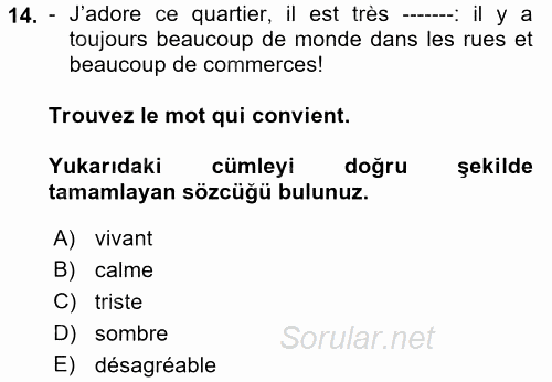 Fransızca 2 2017 - 2018 3 Ders Sınavı 14.Soru