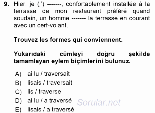 Fransızca 2 2017 - 2018 3 Ders Sınavı 9.Soru