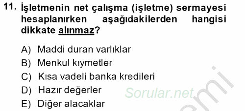 Mali Analiz 2014 - 2015 Dönem Sonu Sınavı 11.Soru