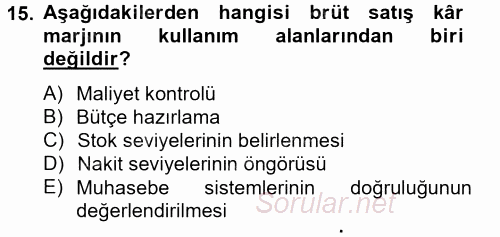 Mali Analiz 2014 - 2015 Dönem Sonu Sınavı 15.Soru