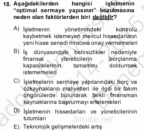 Mali Analiz 2014 - 2015 Dönem Sonu Sınavı 18.Soru