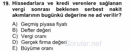 Mali Analiz 2014 - 2015 Dönem Sonu Sınavı 19.Soru