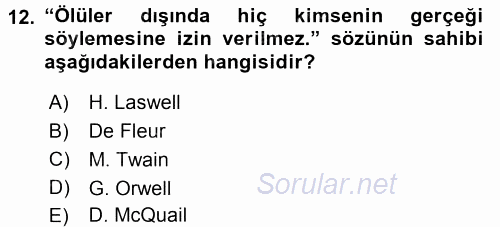 Medya Sosyolojisi 2016 - 2017 Dönem Sonu Sınavı 12.Soru