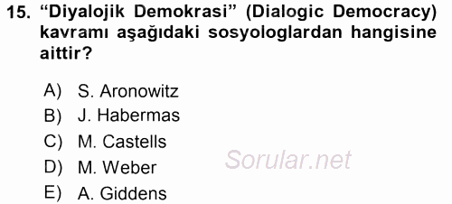 Medya Sosyolojisi 2016 - 2017 Dönem Sonu Sınavı 15.Soru