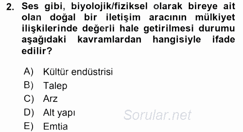 Medya Sosyolojisi 2016 - 2017 Dönem Sonu Sınavı 2.Soru