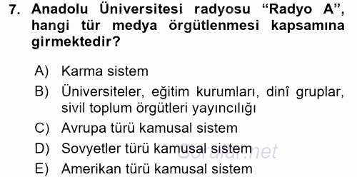 Medya Sosyolojisi 2016 - 2017 Dönem Sonu Sınavı 7.Soru