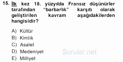 Kentsel ve Çevresel Koruma 2013 - 2014 Ara Sınavı 15.Soru