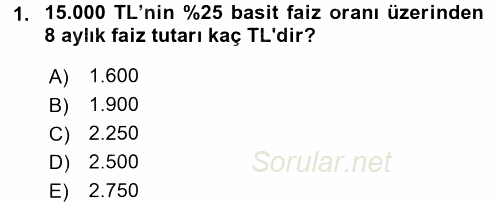Girişim Finansmanı 2016 - 2017 Ara Sınavı 1.Soru