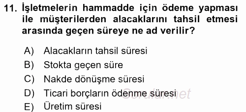 Girişim Finansmanı 2016 - 2017 Ara Sınavı 11.Soru