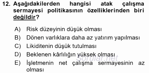 Girişim Finansmanı 2016 - 2017 Ara Sınavı 12.Soru