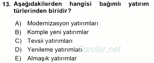 Girişim Finansmanı 2016 - 2017 Ara Sınavı 13.Soru