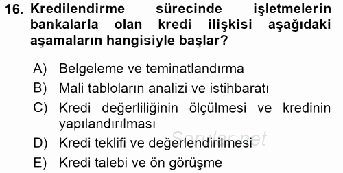 Girişim Finansmanı 2016 - 2017 Ara Sınavı 16.Soru