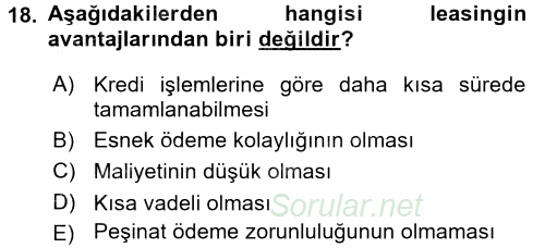 Girişim Finansmanı 2016 - 2017 Ara Sınavı 18.Soru