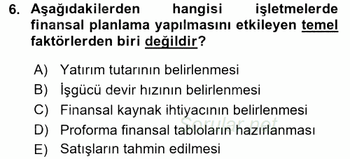Girişim Finansmanı 2016 - 2017 Ara Sınavı 6.Soru