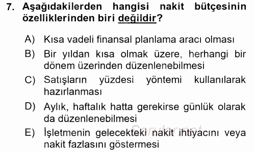 Girişim Finansmanı 2016 - 2017 Ara Sınavı 7.Soru