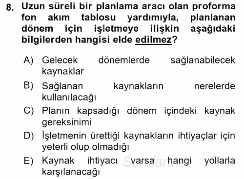 Girişim Finansmanı 2016 - 2017 Ara Sınavı 8.Soru