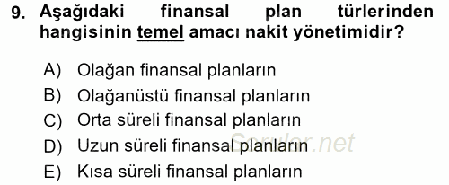 Girişim Finansmanı 2016 - 2017 Ara Sınavı 9.Soru