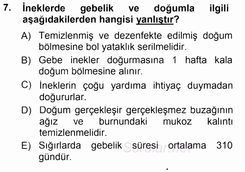 Hayvan Yetiştirme 2014 - 2015 Tek Ders Sınavı 7.Soru