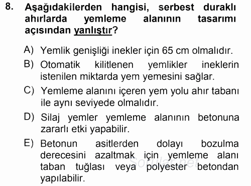 Hayvan Yetiştirme 2014 - 2015 Tek Ders Sınavı 8.Soru