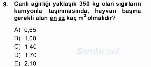 Hayvan Yetiştirme 2014 - 2015 Tek Ders Sınavı 9.Soru