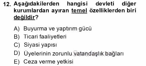 Endüstri İlişkileri 2014 - 2015 Tek Ders Sınavı 12.Soru