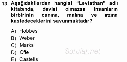 Endüstri İlişkileri 2014 - 2015 Tek Ders Sınavı 13.Soru