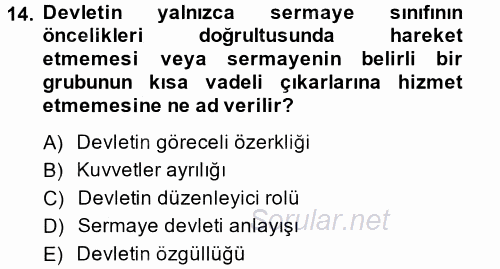 Endüstri İlişkileri 2014 - 2015 Tek Ders Sınavı 14.Soru