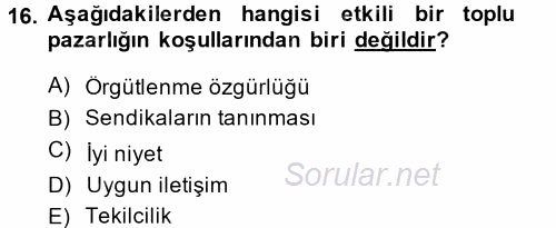 Endüstri İlişkileri 2014 - 2015 Tek Ders Sınavı 16.Soru