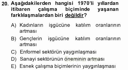 Endüstri İlişkileri 2014 - 2015 Tek Ders Sınavı 20.Soru