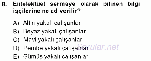 Endüstri İlişkileri 2014 - 2015 Tek Ders Sınavı 8.Soru