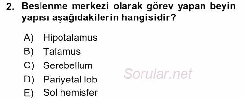 İnsan Beden Yapısı Ve Fizyolojisi 2016 - 2017 3 Ders Sınavı 2.Soru