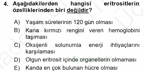 İnsan Beden Yapısı Ve Fizyolojisi 2016 - 2017 3 Ders Sınavı 4.Soru