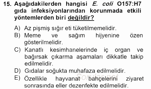 Gıda Güvenliğinin Temel Prensipleri 2012 - 2013 Ara Sınavı 15.Soru