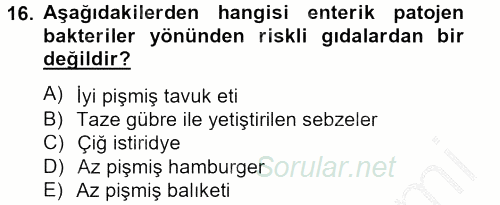 Gıda Güvenliğinin Temel Prensipleri 2012 - 2013 Ara Sınavı 16.Soru