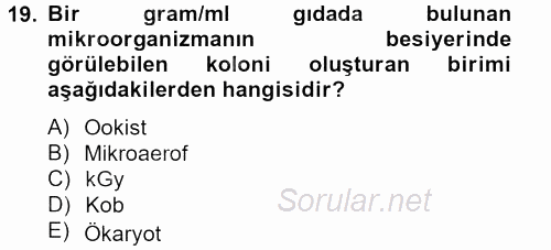 Gıda Güvenliğinin Temel Prensipleri 2012 - 2013 Ara Sınavı 19.Soru