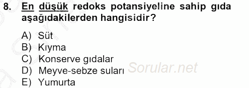 Gıda Güvenliğinin Temel Prensipleri 2012 - 2013 Ara Sınavı 8.Soru