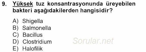 Gıda Güvenliğinin Temel Prensipleri 2012 - 2013 Ara Sınavı 9.Soru