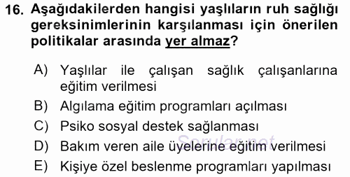 Temel Gerontoloji 2016 - 2017 3 Ders Sınavı 16.Soru