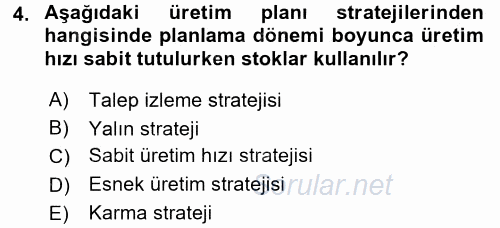 İş Planı 2015 - 2016 Dönem Sonu Sınavı 4.Soru