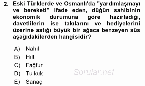 Türk Mutfak Kültürü 2017 - 2018 3 Ders Sınavı 2.Soru