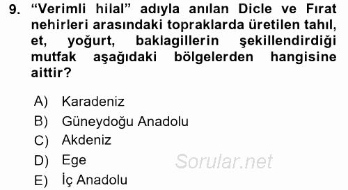 Türk Mutfak Kültürü 2017 - 2018 3 Ders Sınavı 9.Soru