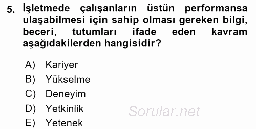 Performans ve Kariyer Yönetimi 2017 - 2018 Ara Sınavı 5.Soru