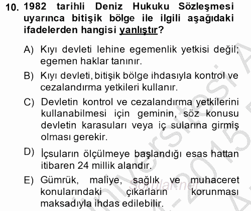 Uluslararası Hukuk 2 2014 - 2015 Ara Sınavı 10.Soru